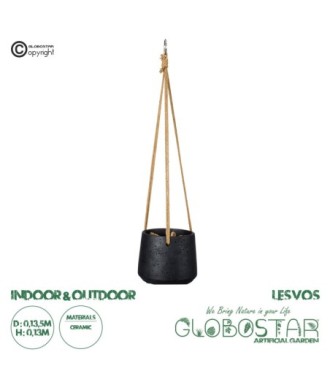 GloboStar® Artificial Garden LESVOS 20464 Κρεμαστό Πήλινο Κεραμικό Κασπώ Γλάστρα - Flower Pot Μαύρο Φ13.5cm x Υ13cm